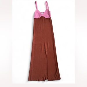 Thanne Color Block Knit Midi Dress Pink Brown Size 6
